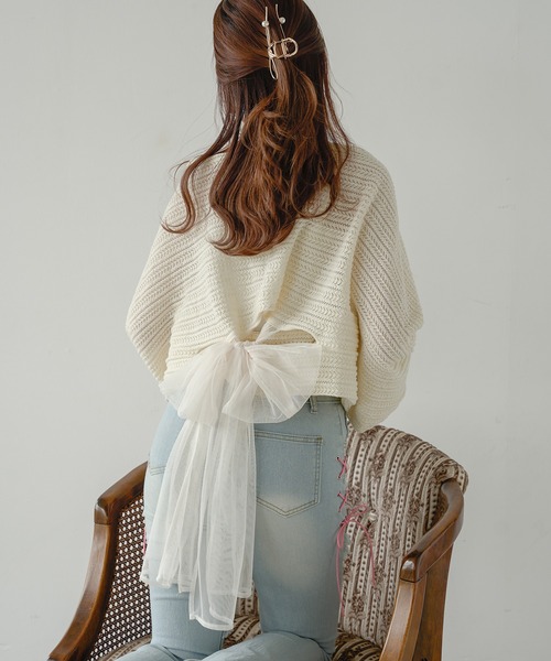 Ambre Neige(アンブルネージュ)の「2wayスカシアミリボンニット(ニット/セーター・レディース・ライトブルー/ライトパープル/アイボリー/チャコールグレー/ピンク/ライトグリーン・FREE)」の9枚目の写真