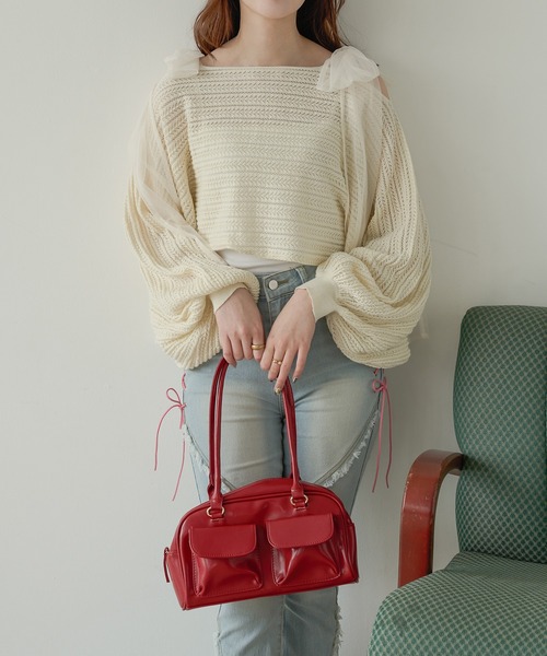 Ambre Neige(アンブルネージュ)の「2wayスカシアミリボンニット(ニット/セーター・レディース・ライトブルー/ライトパープル/アイボリー/チャコールグレー/ピンク/ライトグリーン・FREE)」の12枚目の写真