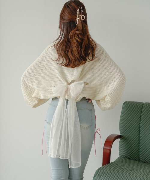 Ambre Neige(アンブルネージュ)の「2wayスカシアミリボンニット(ニット/セーター・レディース・ライトブルー/ライトパープル/アイボリー/チャコールグレー/ピンク/ライトグリーン・FREE)」の8枚目の写真
