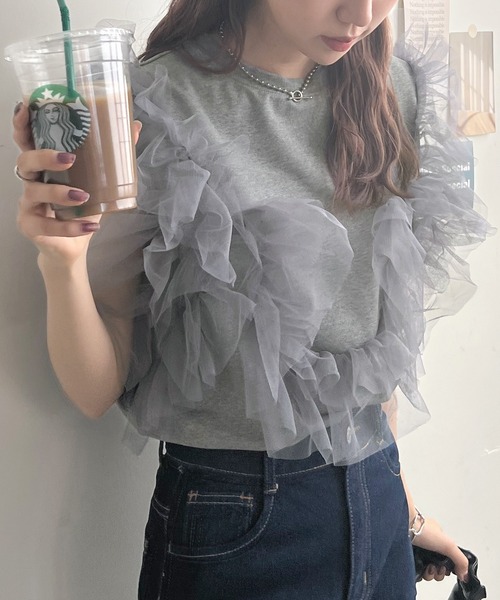 Futier land(フューティアランド)の「マルチwayチュールドッキングプルオーバー(Tシャツ/カットソー・レディース・オフホワイト/杢グレー/ブラック・FREE)」の13枚目の写真