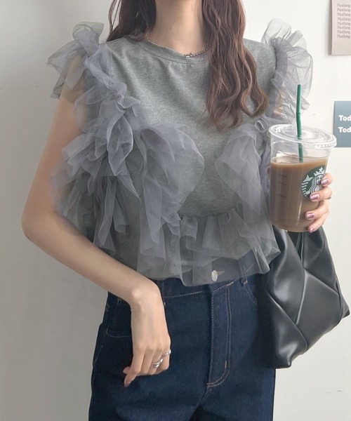 Futier land(フューティアランド)の「マルチwayチュールドッキングプルオーバー(Tシャツ/カットソー・レディース・オフホワイト/杢グレー/ブラック・FREE)」の15枚目の写真