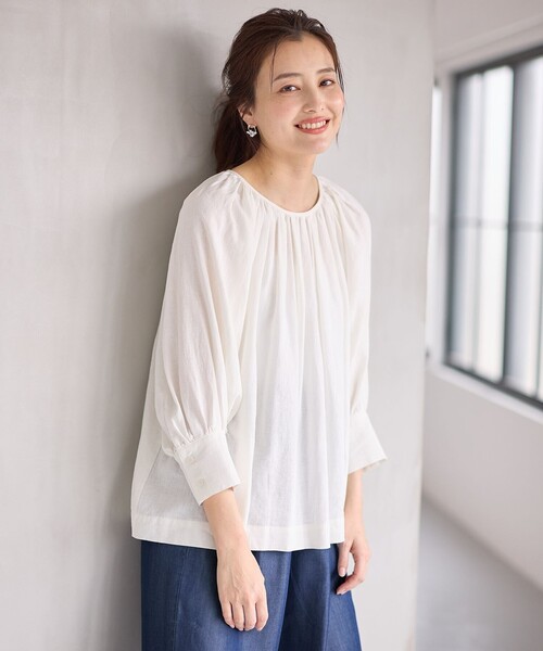 新品 ELIN エリン ヨウリュウ ギャザー ブラウス シャツ タグ付