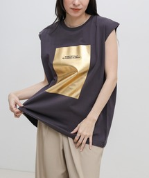 【選べる着丈】箔プリントノースリーブTシャツ