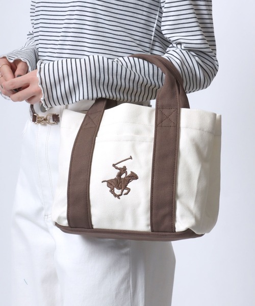 BEVERLY HILLS POLO CLUB(ビバリーヒルズポロクラブ)の「BEVERLY HILLS POLO CLUB/ビバリーヒルズポロクラブ キャンバス ロゴ ワンポイント刺繍 ミニトートバッグ/ランチバッグ/レディース メンズ(トートバッグ・レディース・ブラック/ホワイト×ネイビー/ホワイト×ブルー/ブラウン系その他/ベージュ系その他・FREE)」の4枚目の写真