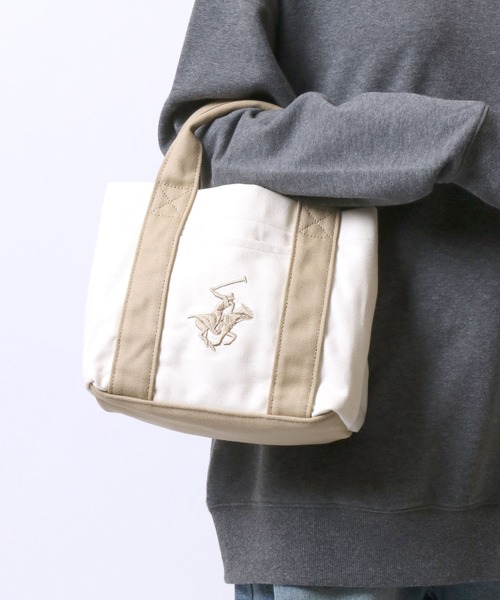 BEVERLY HILLS POLO CLUB(ビバリーヒルズポロクラブ)の「BEVERLY HILLS POLO CLUB/ビバリーヒルズポロクラブ キャンバス ロゴ ワンポイント刺繍 ミニトートバッグ/ランチバッグ/レディース メンズ(トートバッグ・レディース・ブラック/ホワイト×ネイビー/ホワイト×ブルー/ブラウン系その他/ベージュ系その他・FREE)」の5枚目の写真