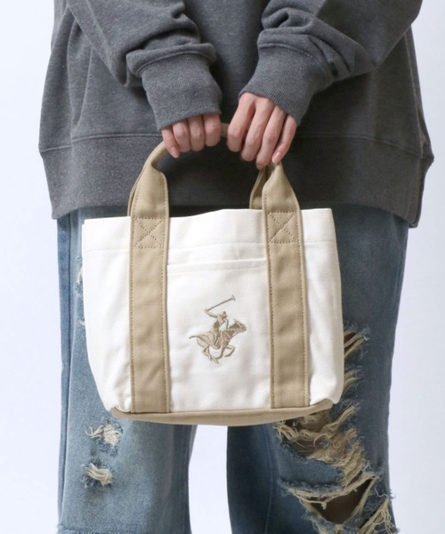 BEVERLY HILLS POLO CLUB(ビバリーヒルズポロクラブ)の「BEVERLY HILLS POLO CLUB/ビバリーヒルズポロクラブ キャンバス ロゴ ワンポイント刺繍 ミニトートバッグ/ランチバッグ/レディース メンズ(トートバッグ・レディース・ブラック/ホワイト×ネイビー/ホワイト×ブルー/ブラウン系その他/ベージュ系その他・FREE)」の10枚目の写真