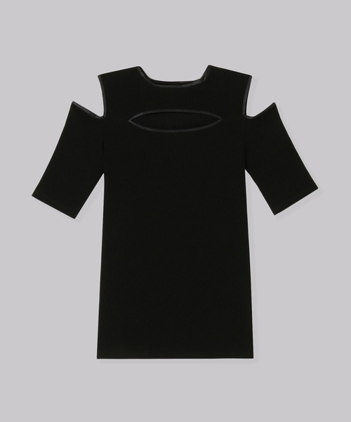 THINGS THAT MATTER(シングス ザット マター)の「NOTCH DESIGN TERECO RIB HALF SLLEVE TOPS / ノッチデザインテレコリブハーフスリープトップス(Tシャツ/カットソー・レディース・ブラック/ピンク/サックスブルー/ベージュ・FREE)」の2枚目の写真