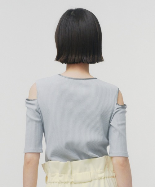 THINGS THAT MATTER(シングス ザット マター)の「NOTCH DESIGN TERECO RIB HALF SLLEVE TOPS / ノッチデザインテレコリブハーフスリープトップス(Tシャツ/カットソー・レディース・ブラック/ピンク/サックスブルー/ベージュ・FREE)」の11枚目の写真