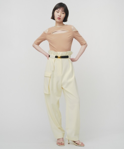 THINGS THAT MATTER(シングス ザット マター)の「NOTCH DESIGN TERECO RIB HALF SLLEVE TOPS / ノッチデザインテレコリブハーフスリープトップス(Tシャツ/カットソー・レディース・ブラック/ピンク/サックスブルー/ベージュ・FREE)」の16枚目の写真