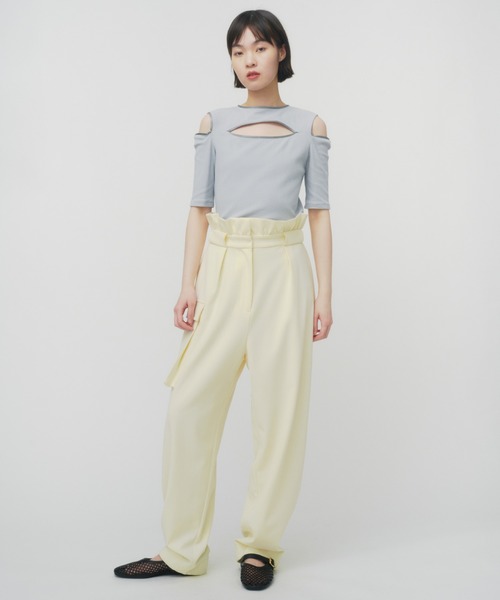 THINGS THAT MATTER(シングス ザット マター)の「NOTCH DESIGN TERECO RIB HALF SLLEVE TOPS / ノッチデザインテレコリブハーフスリープトップス(Tシャツ/カットソー・レディース・ブラック/ピンク/サックスブルー/ベージュ・FREE)」の21枚目の写真