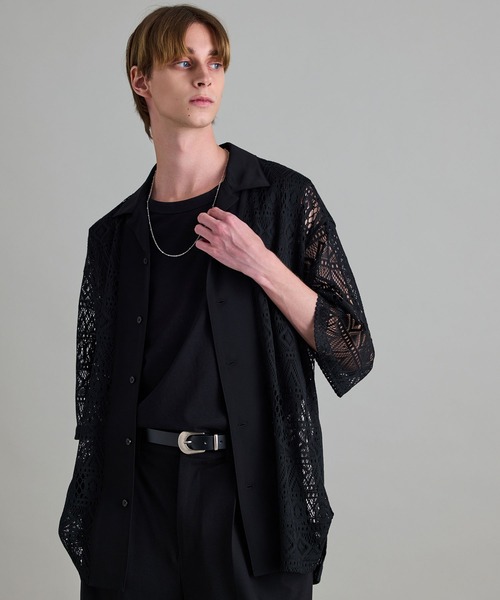 JUNRED（ジュンレッド）の「【 新色追加 】ハイブリッドレースシャツ（シャツ/ブラウス・メンズ・ホワイト/ブラック/ネイビー・L/M/S）」の10枚目の写真