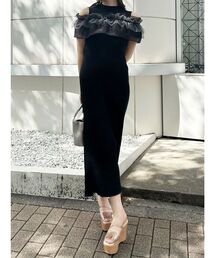 MERCURYDUO | チュールラッフルセットニットワンピース(ワンピース)