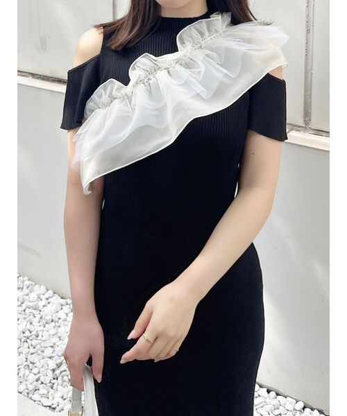 MERCURYDUO(マーキュリーデュオ)の「チュールラッフルセットニットワンピース(ワンピース・レディース・その他1/ブルー/アイボリー/ブラック・MEDIUM/SMALL)」の16枚目の写真