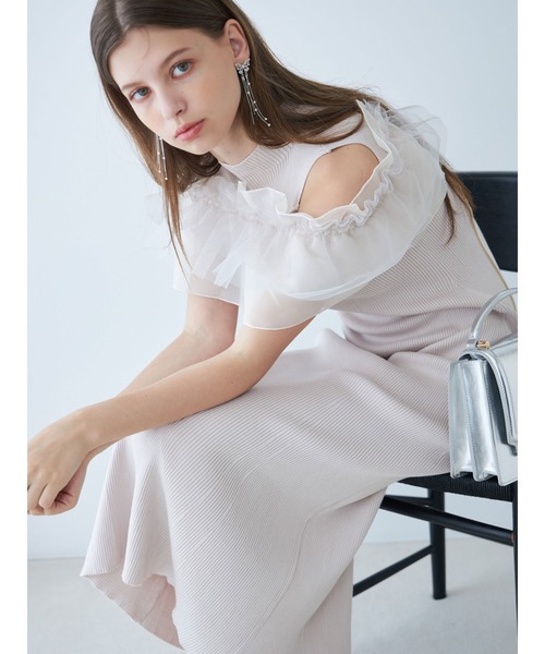 MERCURYDUO(マーキュリーデュオ)の「チュールラッフルセットニットワンピース(ワンピース・レディース・その他1/ブルー/アイボリー/ブラック・MEDIUM/SMALL)」の6枚目の写真