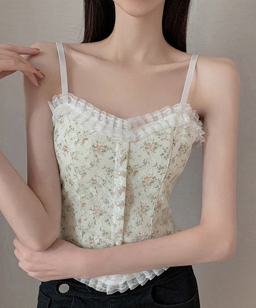 Miniministore（ミニミニストア）の「花柄キャミソール レディース カップ付き（キャミソール・レディース・ブラック/アイボリー・FREE）」の6枚目の写真