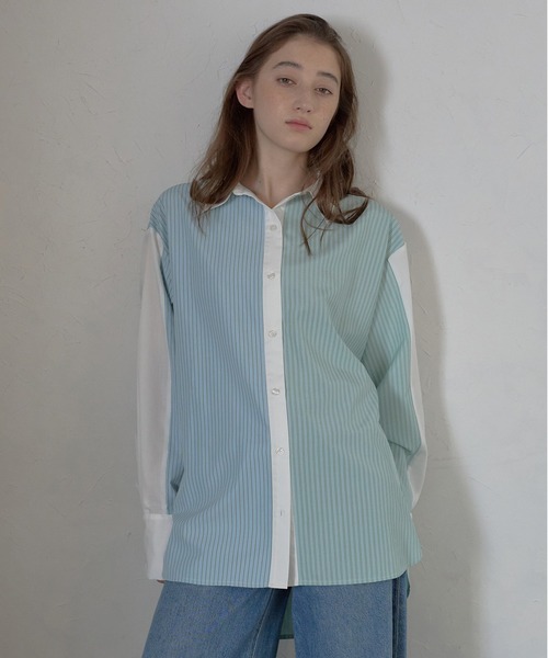 MINERTE(ミネルテ)の「【MINERTE】multi stripe shirt / ミックスストライプシャツ(シャツ/ブラウス・レディース・ベージュ/ライトブラック/ライトブルー・FREE)」の3枚目の写真