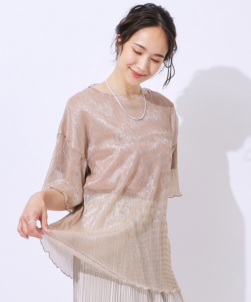 Cutie Blonde（キューティーブロンド）の「【2点セット】ラメシアーTOPS × ロゴTシャツ（その他トップス・レディース・ライトグレー/オレンジ系/ブラック・04/03/02）」の3枚目の写真