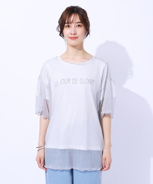 Cutie Blonde（キューティーブロンド）の「【2点セット】ラメシアーTOPS × ロゴTシャツ（その他トップス・レディース・ライトグレー/オレンジ系/ブラック・04/03/02）」の11枚目の写真