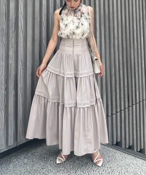 rienda（リエンダ）の「ウエストシャーリングタックデザインフレアスカート（スカート・レディース・ブラック/ライトブルー/ベージュ/マルチ・FREE）」の13枚目の写真