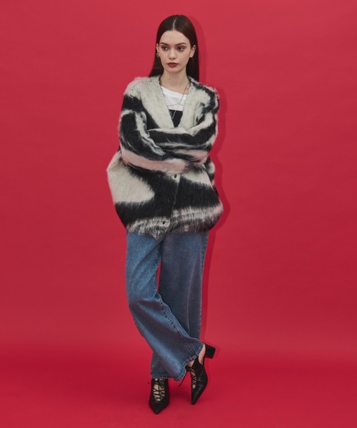 Shelly island（シェリーアイランド）の「アクセントブラッシュドカーディガン（カーディガン/ボレロ・レディース・ベージュ/ホワイト・FREE）」の7枚目の写真