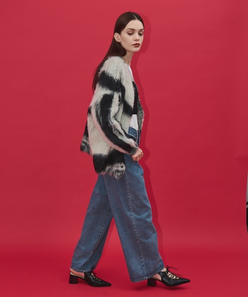 Shelly island（シェリーアイランド）の「アクセントブラッシュドカーディガン（カーディガン/ボレロ・レディース・ベージュ/ホワイト・FREE）」の8枚目の写真