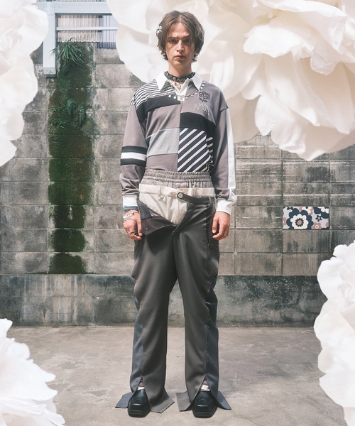 amok（アモク）の「PATCHWORK POLO SHIRT（ポロシャツ・メンズ・グレー/ブルー・S/M/L）」の3枚目の写真