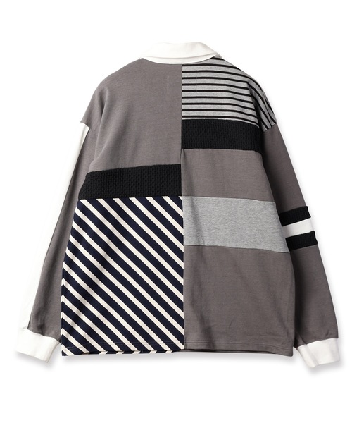 amok（アモク）の「PATCHWORK POLO SHIRT（ポロシャツ・メンズ・グレー/ブルー・S/M/L）」の6枚目の写真