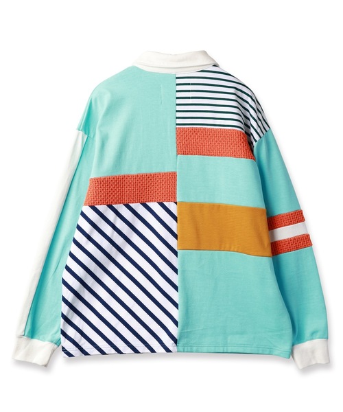 amok（アモク）の「PATCHWORK POLO SHIRT（ポロシャツ・メンズ・グレー/ブルー・S/M/L）」の8枚目の写真