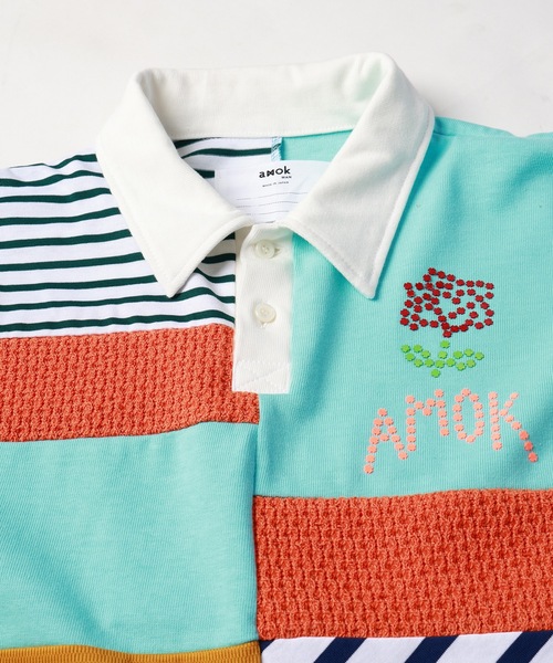 amok（アモク）の「PATCHWORK POLO SHIRT（ポロシャツ・メンズ・グレー/ブルー・S/M/L）」の9枚目の写真