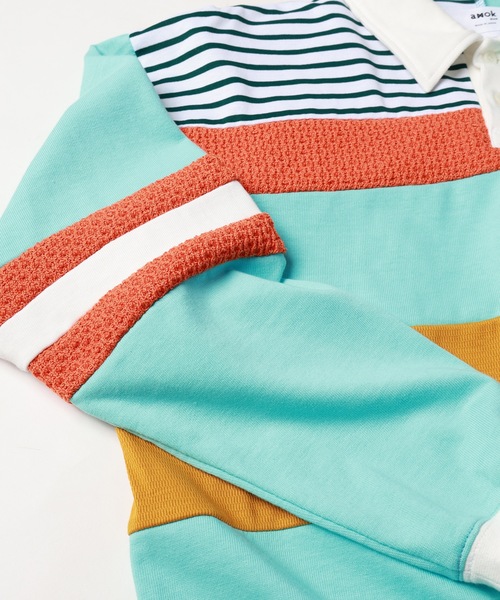 amok（アモク）の「PATCHWORK POLO SHIRT（ポロシャツ・メンズ・グレー/ブルー・S/M/L）」の12枚目の写真