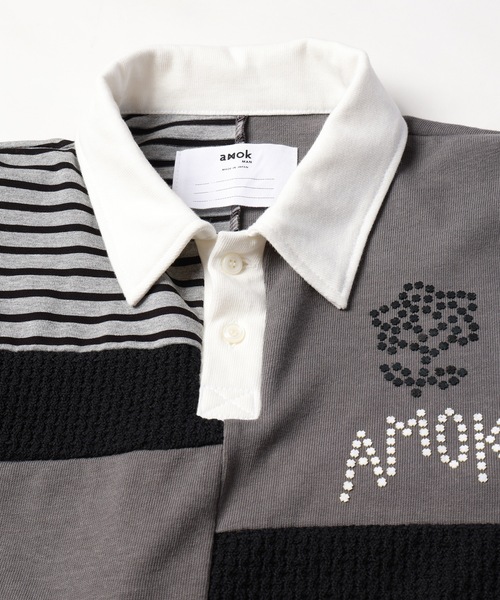amok（アモク）の「PATCHWORK POLO SHIRT（ポロシャツ・メンズ・グレー/ブルー・S/M/L）」の13枚目の写真