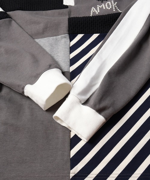 amok（アモク）の「PATCHWORK POLO SHIRT（ポロシャツ・メンズ・グレー/ブルー・S/M/L）」の15枚目の写真