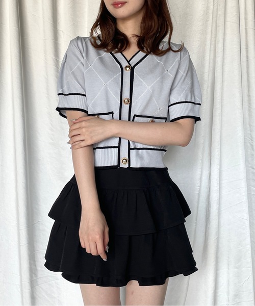 TORTE（トルテ）の「配色ラインボタン半袖ニットカーディガン（ニット/セーター・レディース・ブルー/ブラック/ピンク/ホワイト・FREE）」の4枚目の写真