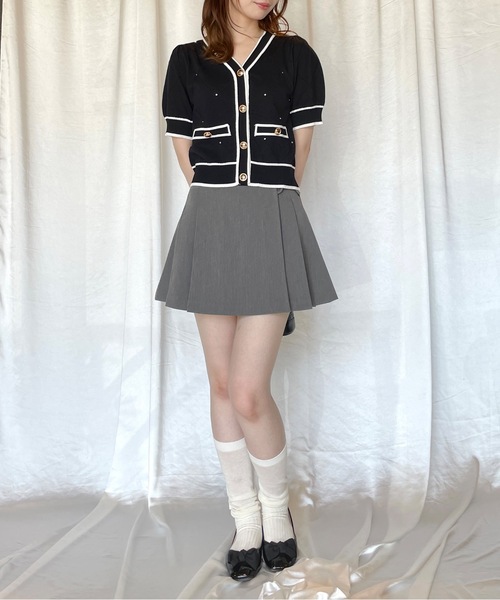 TORTE（トルテ）の「配色ラインボタン半袖ニットカーディガン（ニット/セーター・レディース・ブルー/ブラック/ピンク/ホワイト・FREE）」の13枚目の写真