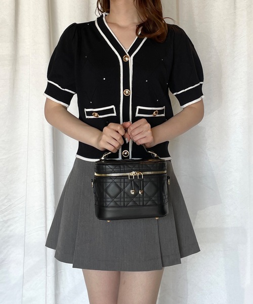 TORTE（トルテ）の「配色ラインボタン半袖ニットカーディガン（ニット/セーター・レディース・ブルー/ブラック/ピンク/ホワイト・FREE）」の14枚目の写真