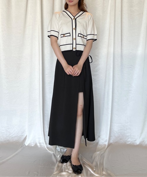 TORTE（トルテ）の「配色ラインボタン半袖ニットカーディガン（ニット/セーター・レディース・ブルー/ブラック/ピンク/ホワイト・FREE）」の5枚目の写真