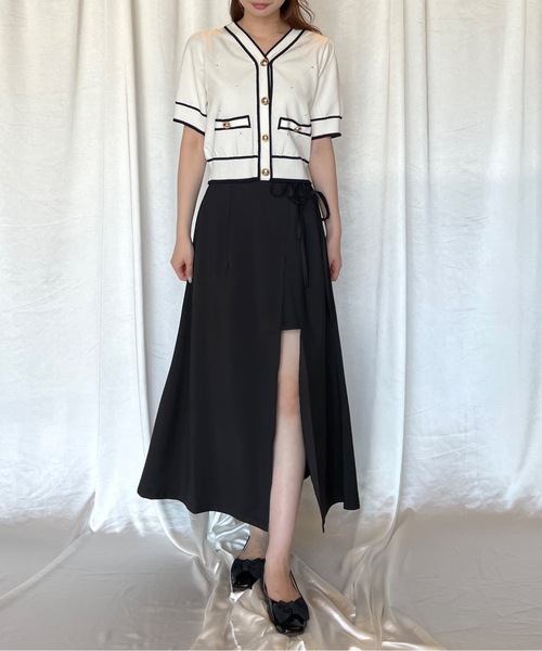 TORTE（トルテ）の「配色ラインボタン半袖ニットカーディガン（ニット/セーター・レディース・ブルー/ブラック/ピンク/ホワイト・FREE）」の6枚目の写真