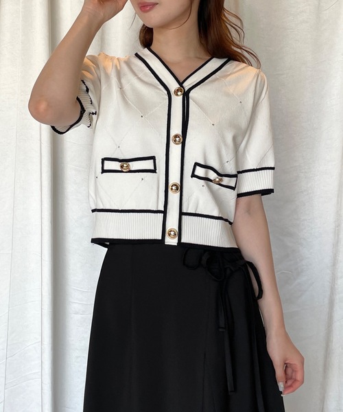 TORTE（トルテ）の「配色ラインボタン半袖ニットカーディガン（ニット/セーター・レディース・ブルー/ブラック/ピンク/ホワイト・FREE）」の8枚目の写真