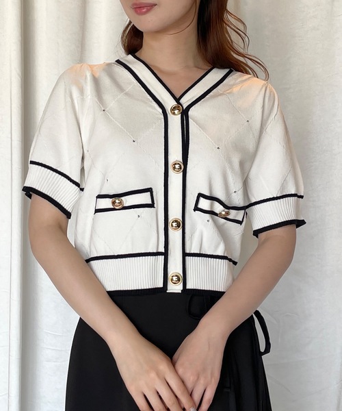 TORTE（トルテ）の「配色ラインボタン半袖ニットカーディガン（ニット/セーター・レディース・ブルー/ブラック/ピンク/ホワイト・FREE）」の10枚目の写真