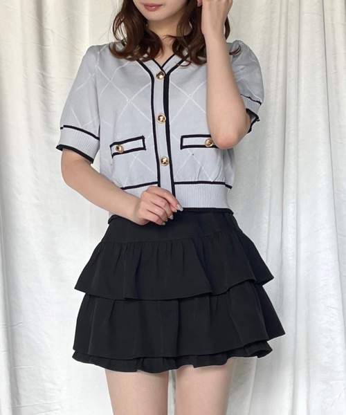 TORTE（トルテ）の「配色ラインボタン半袖ニットカーディガン（ニット/セーター・レディース・ブルー/ブラック/ピンク/ホワイト・FREE）」の22枚目の写真