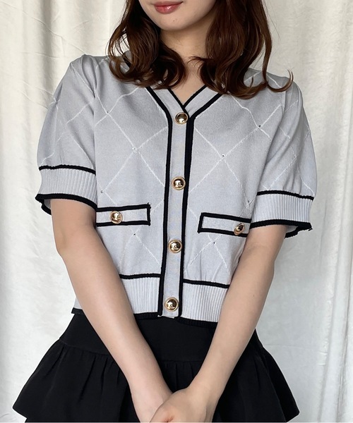 TORTE（トルテ）の「配色ラインボタン半袖ニットカーディガン（ニット/セーター・レディース・ブルー/ブラック/ピンク/ホワイト・FREE）」の20枚目の写真