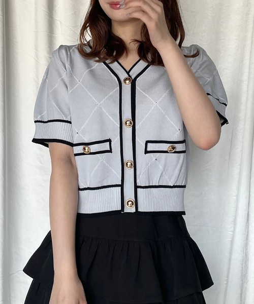 TORTE（トルテ）の「配色ラインボタン半袖ニットカーディガン（ニット/セーター・レディース・ブルー/ブラック/ピンク/ホワイト・FREE）」の21枚目の写真