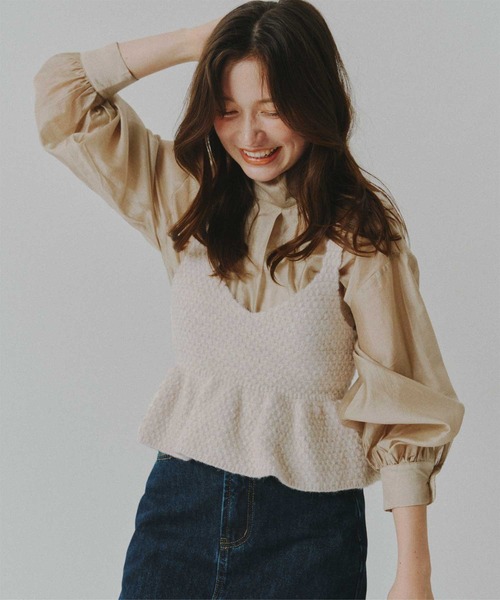 titivate（ティティベイト）の「ペプラムニットビスチェ（キャミソール・レディース・杢グレー/ブラック/ライトベージュ・FREE）」の3枚目の写真