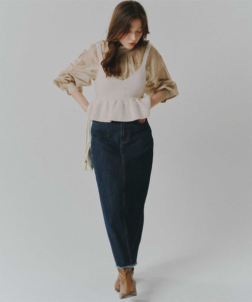 titivate（ティティベイト）の「ペプラムニットビスチェ（キャミソール・レディース・杢グレー/ブラック/ライトベージュ・FREE）」の4枚目の写真