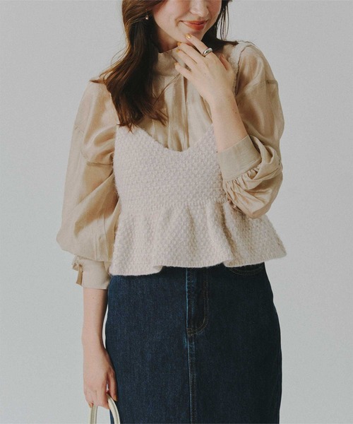 titivate（ティティベイト）の「ペプラムニットビスチェ（キャミソール・レディース・杢グレー/ブラック/ライトベージュ・FREE）」の8枚目の写真