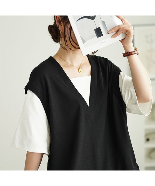 GOLDJAPAN(ゴールドジャパン)の「ワッフルベストフェイクレイヤードプルオーバー(Tシャツ/カットソー・レディース・ブラック・LL/3L/4L/5L)」の12枚目の写真