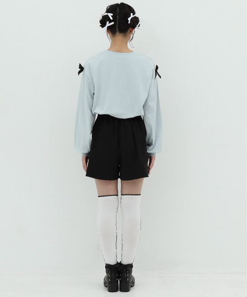 【新品未使用タグ付き】Hetit ローズリボントップ ピンク リボンフレアリブトップス[品番：MKSW0058634]｜GYDA（ジェイダ