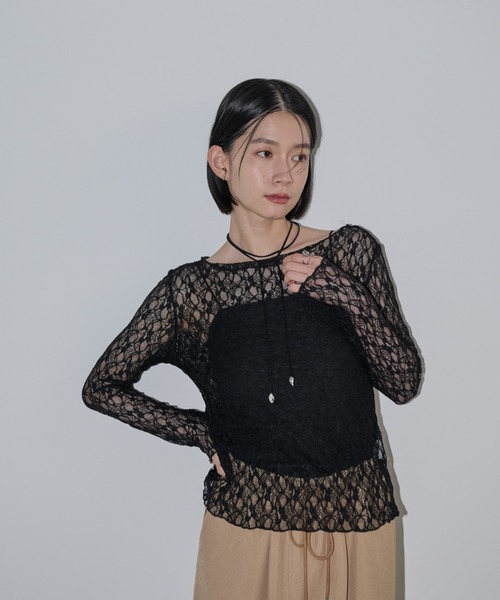 Shelly island(シェリーアイランド)の「レースシアートップス(Tシャツ/カットソー・レディース・ブラック/ホワイト/グリーン・FREE)」の19枚目の写真