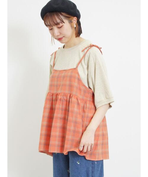 Samansa Mos2(サマンサ モスモス)の「チェック柄キャミブラウス(シャツ/ブラウス・レディース・オレンジ/チャコールグレー/キナリ・F)」の9枚目の写真