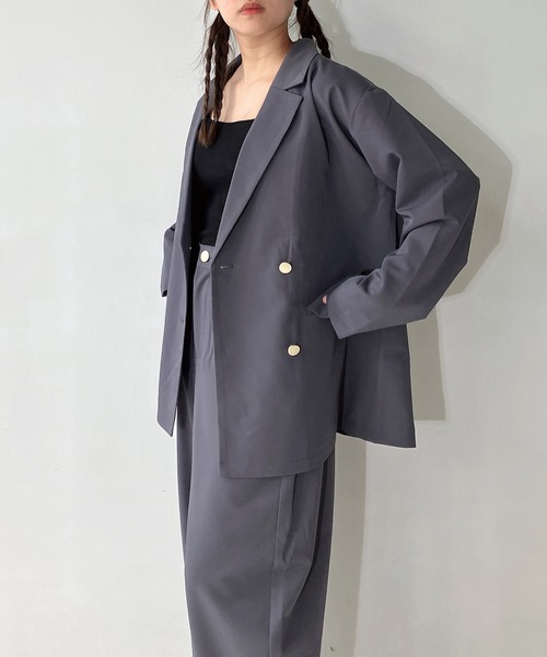 AS KNOW AS plus（アズノゥアズプラス）の「◇ダブル金ボタンテーラードジャケット　セットアップ可能（テーラードジャケット・レディース・ブラック/チャコールグレー/ブラウン系/グレー系/ブラウン・FREE）」の3枚目の写真